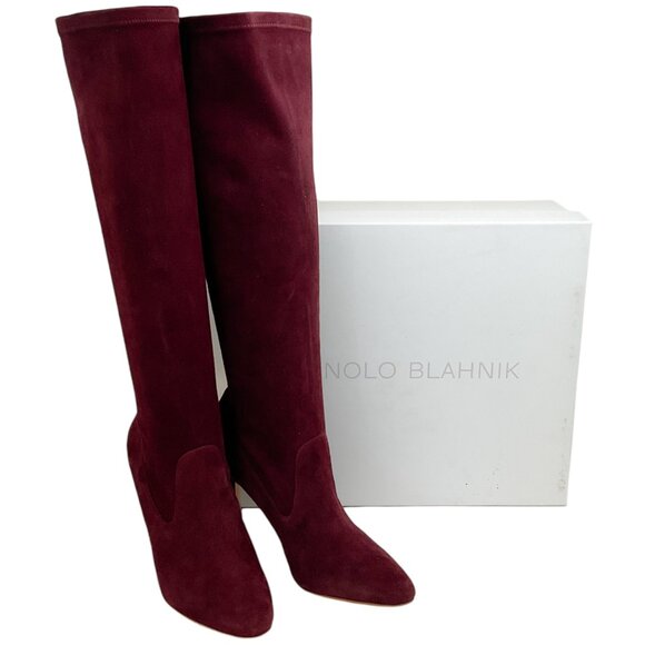 Manolo Blahnik Dark Red Suede Pamfilo 90 Boots - Picture 6 of 12